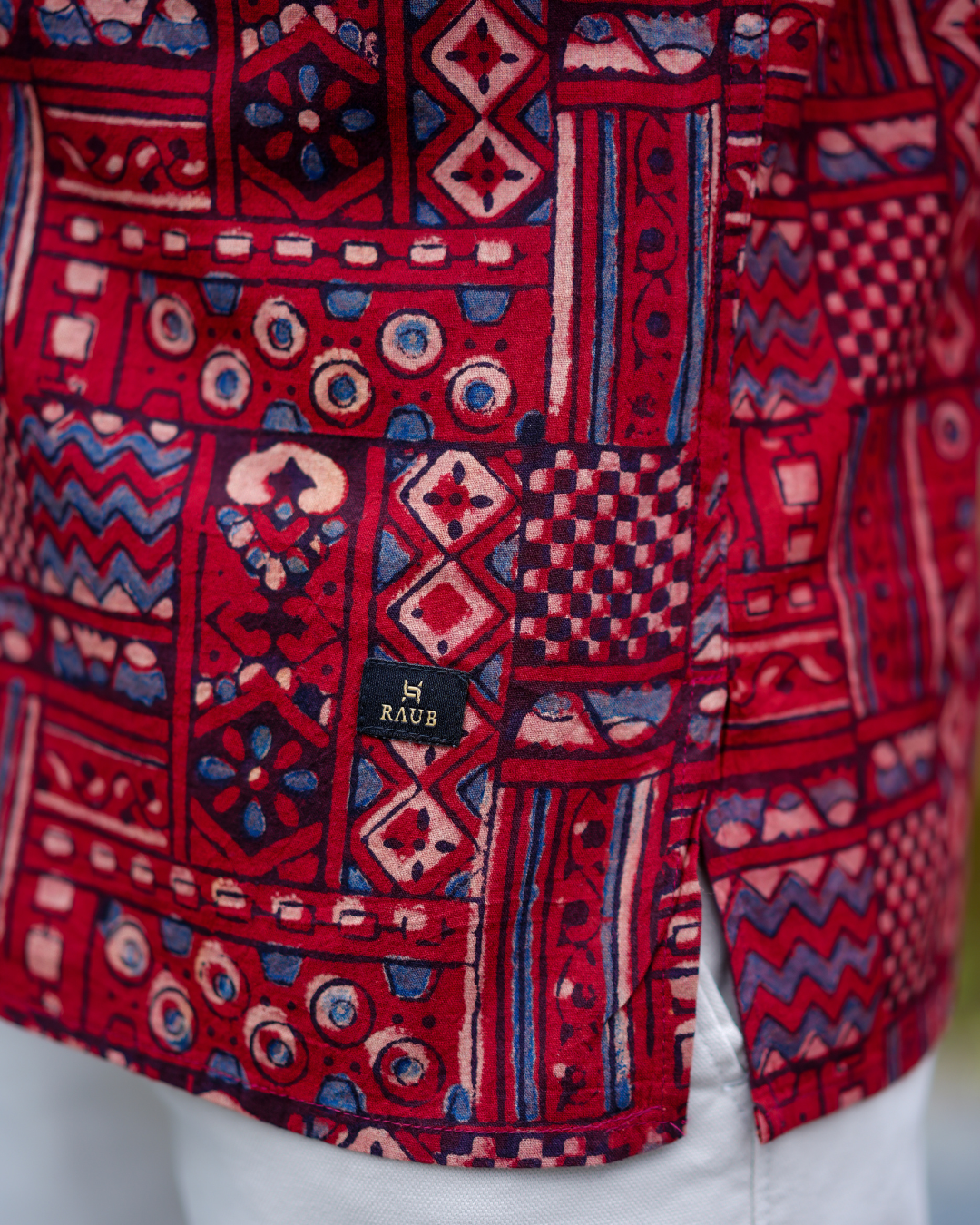 Red Ajrak Pure Cotton Bushirt for Men